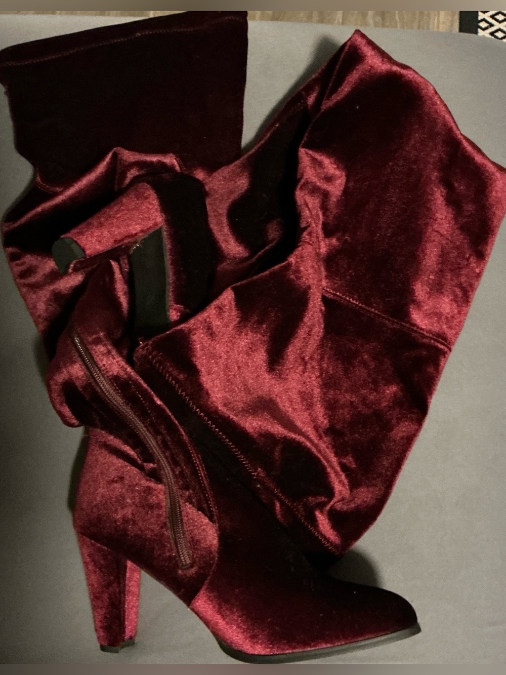 CM Women’s Velvet Over-the-Knee Boots - Burgundy 8.5 US